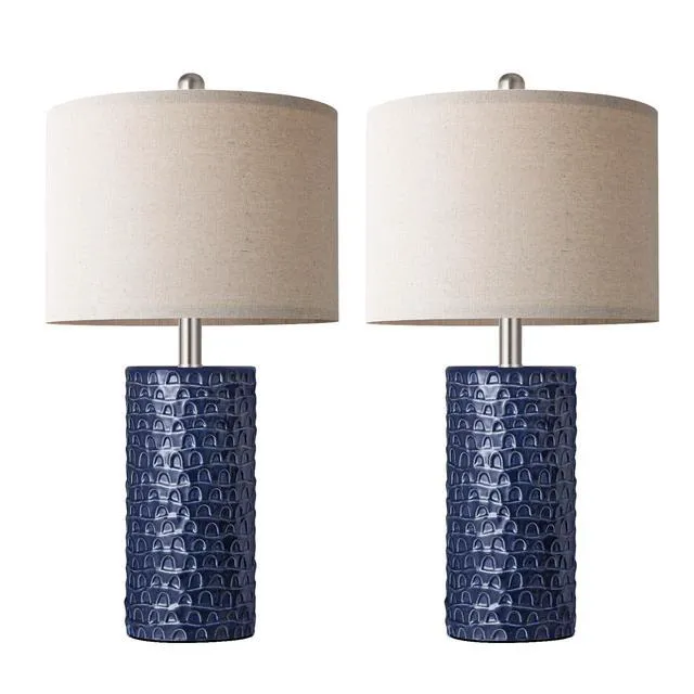 Alt view image 2 of 7 - 23" Modern Ceramic Table Lamp Set of 2, Table Lamps for Living Room, Rustic Farmhouse Bedside Lamps Nightstand lamp for Bedroom, Desk Lamp for End Table Home Decor Navy Blue