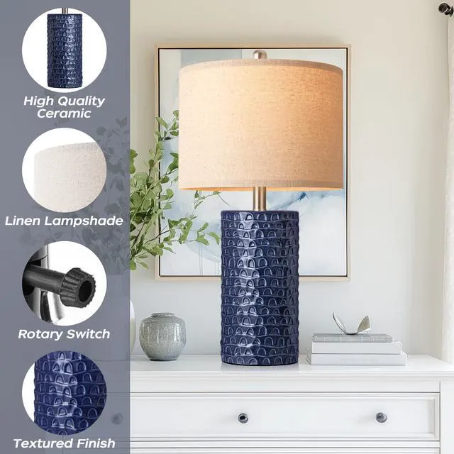 Alt view image 4 of 7 - 23" Modern Ceramic Table Lamp Set of 2, Table Lamps for Living Room, Rustic Farmhouse Bedside Lamps Nightstand lamp for Bedroom, Desk Lamp for End Table Home Decor Navy Blue