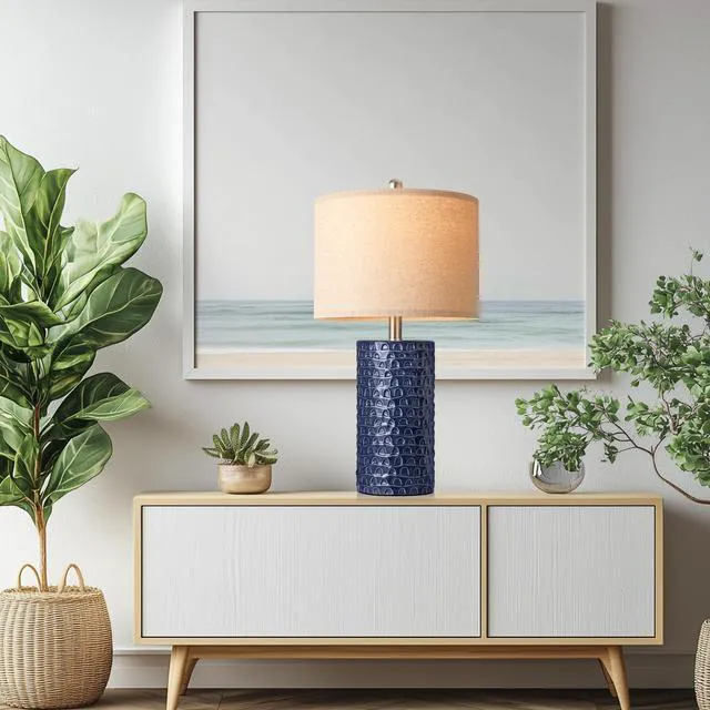 Alt view image 5 of 7 - 23" Modern Ceramic Table Lamp Set of 2, Table Lamps for Living Room, Rustic Farmhouse Bedside Lamps Nightstand lamp for Bedroom, Desk Lamp for End Table Home Decor Navy Blue