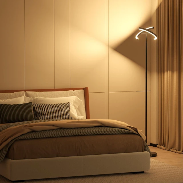 Alt view image 7 of 7 - LED Floor Lamp - Rotatable Standing Lamp with Touch & Remote Control, 3000-6000K, 22W Modern Floor Reading Light, Dimmable Corner Uplighter for Living Room Bedroom Office, Black