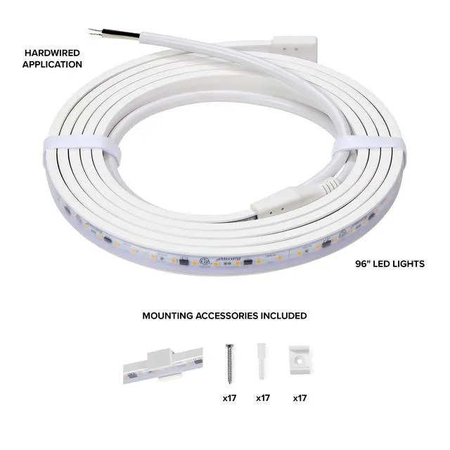 Alt view image 3 of 7 - 96 in. Hardwired LED Under Cabinet Strip Light, 3680 Lumens, 3000K Warm White, Kitchen and Living Room 120V White Cove Lighting, No Power Supply Needed