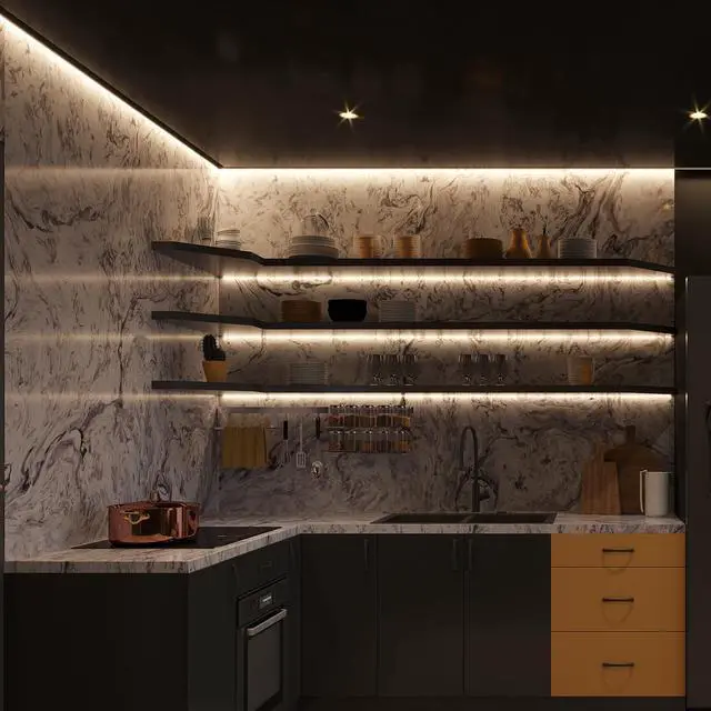 Alt view image 7 of 7 - 96 in. Hardwired LED Under Cabinet Strip Light, 3680 Lumens, 3000K Warm White, Kitchen and Living Room 120V White Cove Lighting, No Power Supply Needed