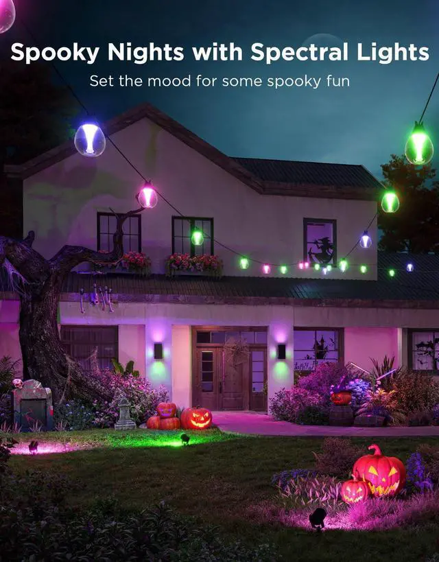 Alt view image 2 of 7 - Clear Bulb Outdoor String Lights, 48ft IP67 Patio & Backyard Lights 15 RGBWIC Dimmable LED Bulbs, 111 Modes, Music Sync, IP67 Waterproof & Shatterproof, Work with Alexa, Google & Matter