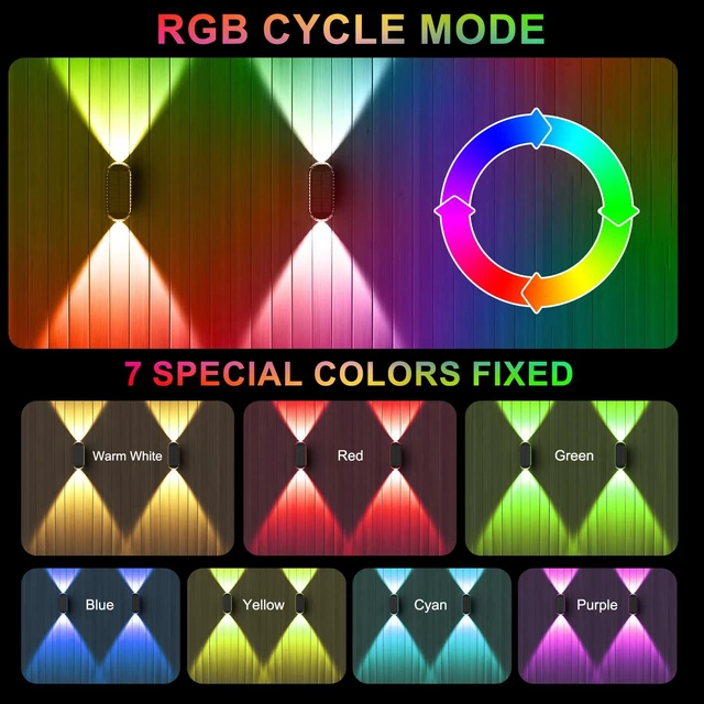 Alt view image 2 of 6 - Solar Fence Lights Backyard: 8-Pack Fence Lights Solar Powered 8 WRGB Color Modes - Up & Down Waterproof Solar Wall Lights for Outdoor/Yard/Poolside/Porch/Patio/Railing