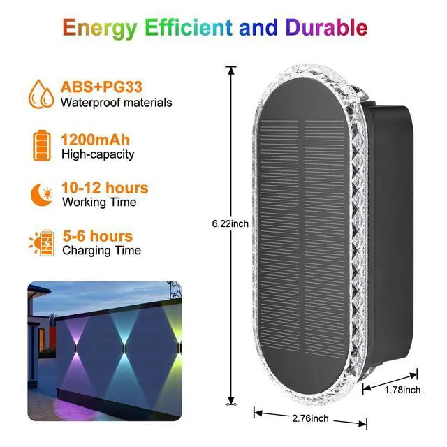 Alt view image 6 of 6 - Solar Fence Lights Backyard: 8-Pack Fence Lights Solar Powered 8 WRGB Color Modes - Up & Down Waterproof Solar Wall Lights for Outdoor/Yard/Poolside/Porch/Patio/Railing