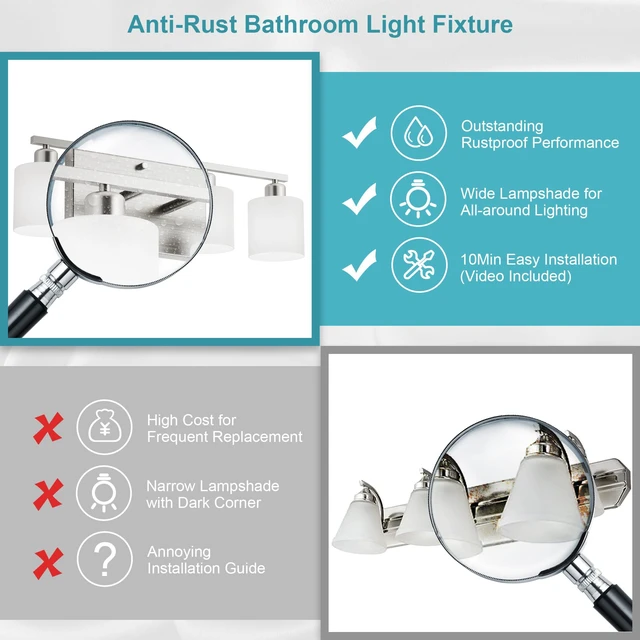 Alt view image 2 of 7 - Bathroom Lights Over Mirror Brushed Nickel, Anti-Rust 4-Light Bathroom Vanity Light Fixtures, Modern 24Inches Wall Sconces E26 Base, Milky White Glass Shades, Bulbs Not Included
