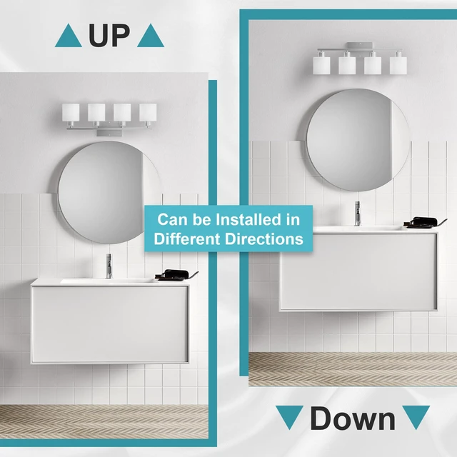 Alt view image 4 of 7 - Bathroom Lights Over Mirror Brushed Nickel, Anti-Rust 4-Light Bathroom Vanity Light Fixtures, Modern 24Inches Wall Sconces E26 Base, Milky White Glass Shades, Bulbs Not Included