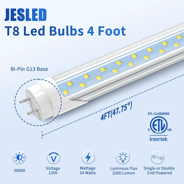Alt view image 4 of 7 - 4FT T8 LED Type A+B Tube Light Bulbs, 24W 5000K 3200LM, Plug and Play or Ballast Bypass, 4 Foot T12 LED Replacement for Flourescent Tubes, Dual-end Power, Clear, Warehouse Shop Lights (6-Pack)