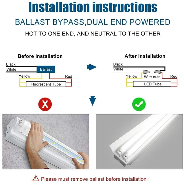 Alt view image 5 of 7 - 4FT T8 LED Type A+B Tube Light Bulbs, 24W 5000K 3200LM, Plug and Play or Ballast Bypass, 4 Foot T12 LED Replacement for Flourescent Tubes, Dual-end Power, Clear, Warehouse Shop Lights (6-Pack)