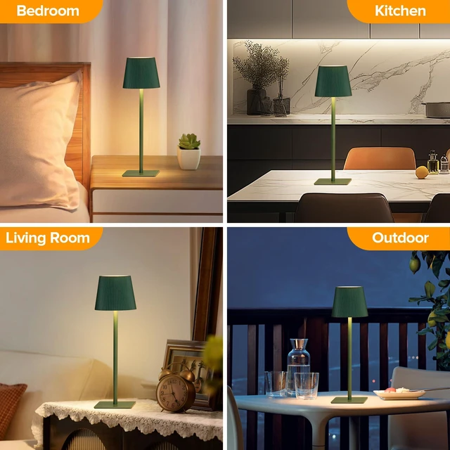 Alt view image 6 of 7 - 4 Pack Cordless Table Lamp,6000mAh Rechargeable Battery Operated Desk Lamp,Two Adjustable Heights,Waterproof, Touch Control & 3 Color Stepless Dimming for Restaurant/Bedroom/Bars/Outdoor (Green)