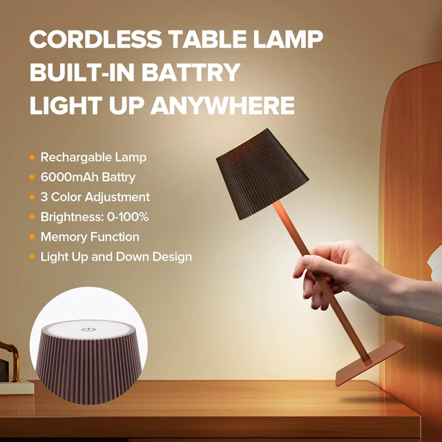 Alt view image 3 of 7 - 4 Pack Cordless Table Lamp,6000mAh Rechargeable Battery Operated Desk Lamp,Two Adjustable Heights,Waterproof, Touch Control & 3 Color Stepless Dimming for Restaurant/Bedroom/Bars/Outdoor (Brown)