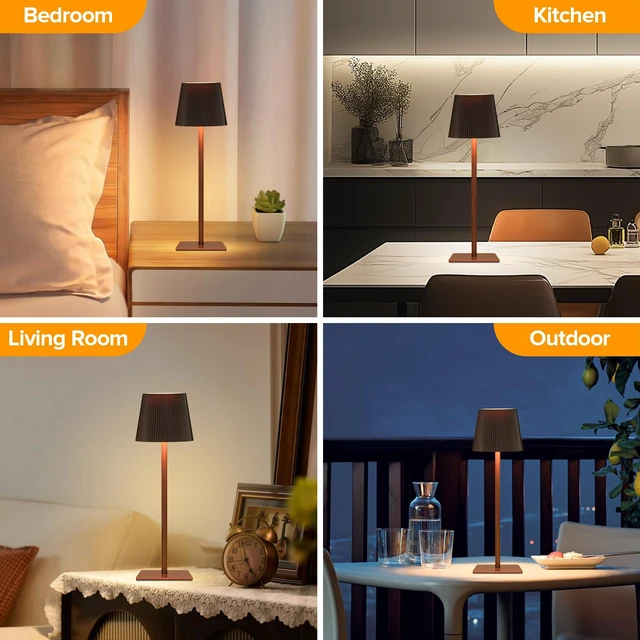 Alt view image 6 of 7 - 4 Pack Cordless Table Lamp,6000mAh Rechargeable Battery Operated Desk Lamp,Two Adjustable Heights,Waterproof, Touch Control & 3 Color Stepless Dimming for Restaurant/Bedroom/Bars/Outdoor (Brown)