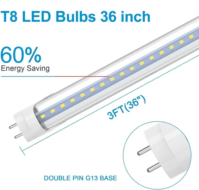 Alt view image 2 of 7 - 3FT LED Tube Light, Type A+B, 5000K Daylight, 12 Pack 14W(30W Equiv.), 1600LM, F25T8/F30T12 LED Replacement, Double-Ended Power, Clear Cover, ETL Listed
