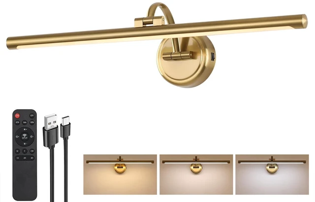 Main image of Picture Light for Wall, Dimmable Battery Operated Art Light, Picture Frame Light with Remote & Timer, Cordless Wall Sconce with 3 Colors Temperature for Pantings, Photo Gallery(Brass, 23.6inch)