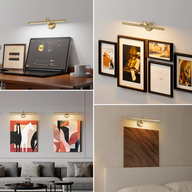 Alt view image 4 of 7 - Picture Light for Wall, Dimmable Battery Operated Art Light, Picture Frame Light with Remote & Timer, Cordless Wall Sconce with 3 Colors Temperature for Pantings, Photo Gallery(Brass, 23.6inch)