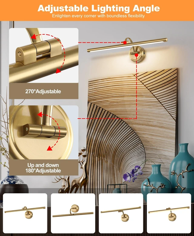 Alt view image 5 of 7 - Picture Light for Wall, Dimmable Battery Operated Art Light, Picture Frame Light with Remote & Timer, Cordless Wall Sconce with 3 Colors Temperature for Pantings, Photo Gallery(Brass, 23.6inch)