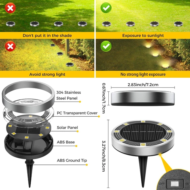 Alt view image 6 of 7 - 24 Pack Solar Lights Outdoor Waterproof, 8 LED Solar Ground Lights Flat Solar Disc Light Landscape Lighting for Pathway Garden Yard Walkway Driveway Lawn, Warm White
