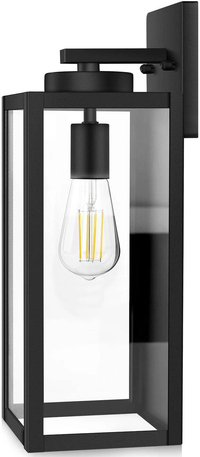 Main image of 15 Large Outdoor Wall Light Fixture, Exterior Porch Sconce, Black Waterproof, Rust-Resistant, Durable Metal with Clear Glass, Standard E26 Socket, Easy to Install