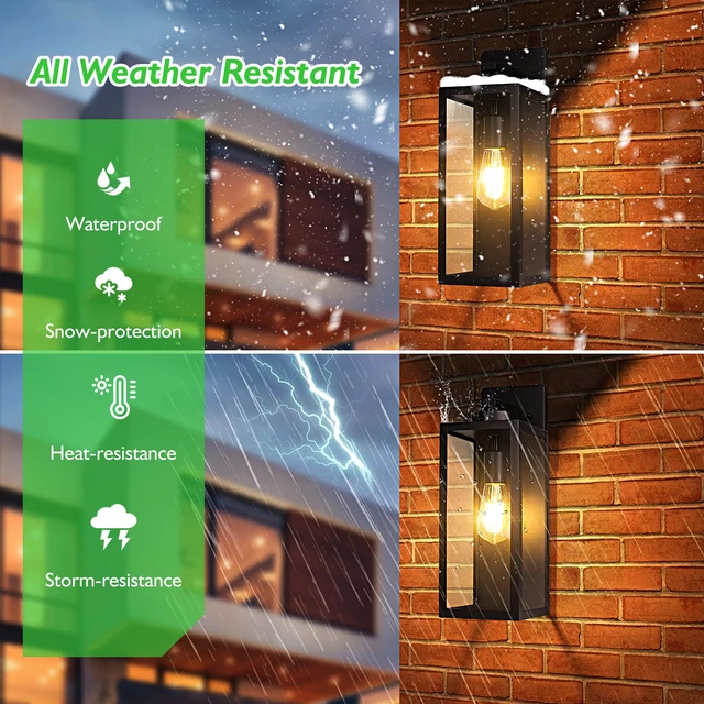 Alt view image 2 of 7 - 15 Large Outdoor Wall Light Fixture, Exterior Porch Sconce, Black Waterproof, Rust-Resistant, Durable Metal with Clear Glass, Standard E26 Socket, Easy to Install