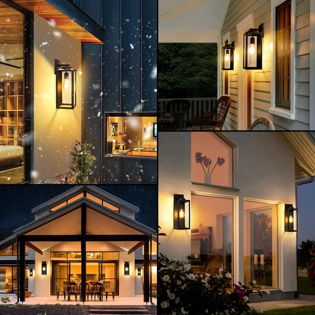 Alt view image 7 of 7 - 15 Large Outdoor Wall Light Fixture, Exterior Porch Sconce, Black Waterproof, Rust-Resistant, Durable Metal with Clear Glass, Standard E26 Socket, Easy to Install