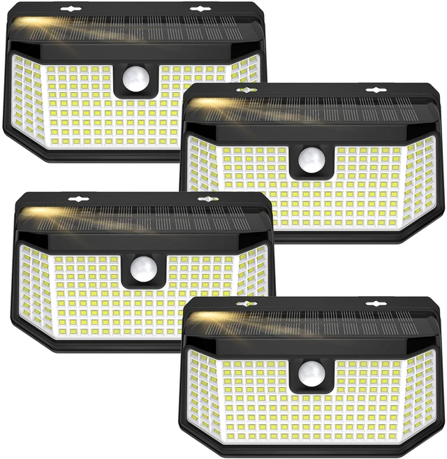 Main image of Solar Outdoor Motion Sensor Lights 2500Lm Solar Panel to 15.3 in² and 3 Modes(Security/Permanent On All Night/Smart Brightness Control) with IP65 Waterproof with Wide Angle(4pack)