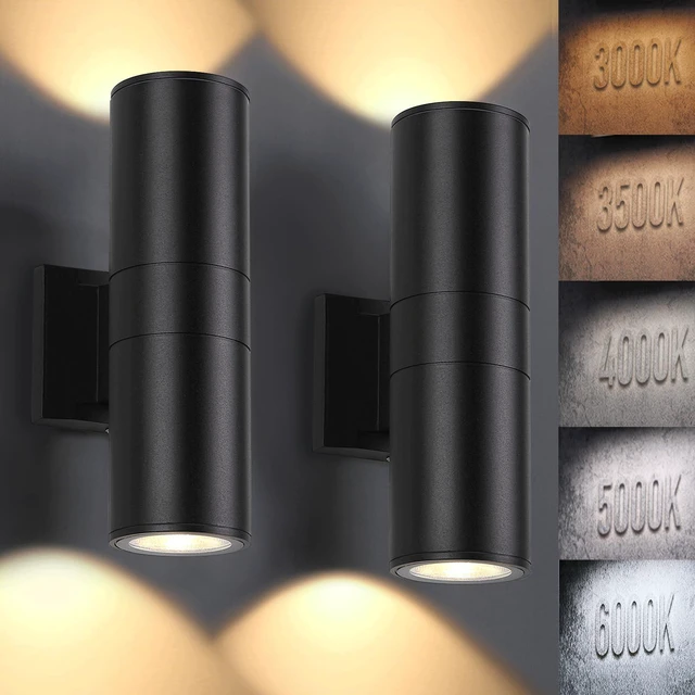 Main image of 5CCT Dimmable Wall Lights Outdoor 2 Packs, 3000K 5000K 6000K Integrated LED Cylinder Up Down Modern Aluminum Light, Waterproof Exterior Light for Porch Patio Door