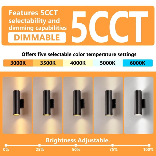 Alt view image 3 of 7 - 5CCT Dimmable Wall Lights Outdoor 2 Packs, 3000K 5000K 6000K Integrated LED Cylinder Up Down Modern Aluminum Light, Waterproof Exterior Light for Porch Patio Door
