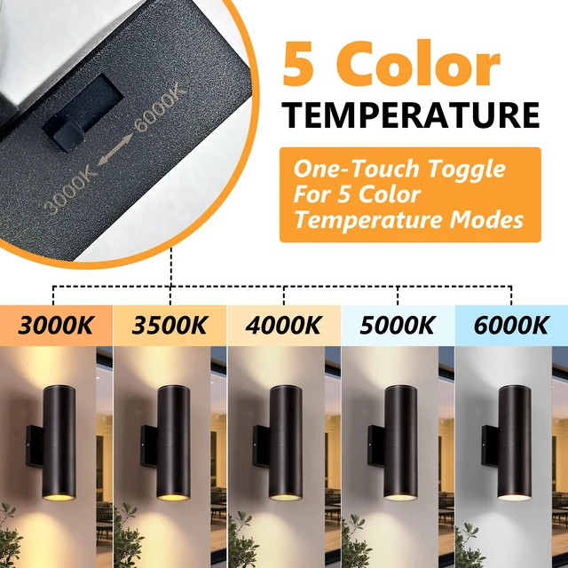 Alt view image 2 of 7 - 5CCT Dimmable Wall Lights Outdoor 2 Packs, 3000K 5000K 6000K Integrated LED Cylinder Up Down Modern Aluminum Light, Waterproof Exterior Light for Porch Patio Door