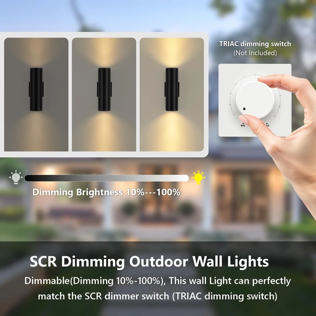 Alt view image 4 of 7 - 5CCT Dimmable Wall Lights Outdoor 2 Packs, 3000K 5000K 6000K Integrated LED Cylinder Up Down Modern Aluminum Light, Waterproof Exterior Light for Porch Patio Door