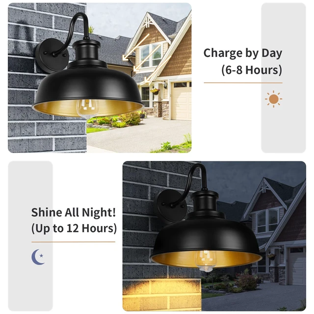Alt view image 4 of 7 - Solar Barn Light for Outside, Outdoor Wall Lights Solar Powered, Farmhouse Exterior Wall Sconce, Industrial Outside Lighting Fixture, Rustic Lantern Works with Gooseneck Barn Shed Garage Patio