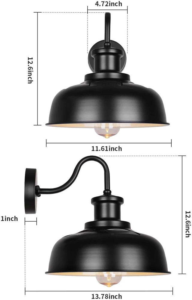Alt view image 2 of 7 - Solar Barn Light for Outside, Dusk to Dawn Outdoor Wall Lights Solar Powered, Farmhouse Exterior Wall Sconce, Industrial Outside Lighting Fixture, Rustic Lantern for Garage, Barn, Shed