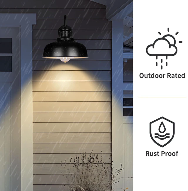 Alt view image 5 of 7 - Solar Barn Light for Outside, Dusk to Dawn Outdoor Wall Lights Solar Powered, Farmhouse Exterior Wall Sconce, Industrial Outside Lighting Fixture, Rustic Lantern for Garage, Barn, Shed