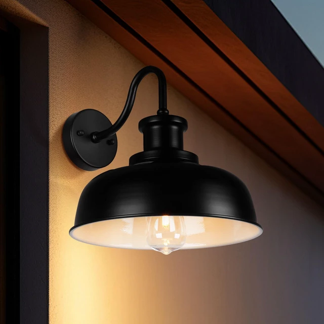 Alt view image 6 of 7 - Solar Barn Light for Outside, Dusk to Dawn Outdoor Wall Lights Solar Powered, Farmhouse Exterior Wall Sconce, Industrial Outside Lighting Fixture, Rustic Lantern for Garage, Barn, Shed
