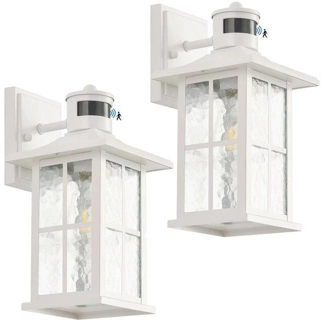 Main image of 2 Pack Motion Sensor Porch Lights White Dusk to Dawn Outdoor Wall Lantern Exterior Sconce Lighting Fixtures Waterproof Outside Garage Lamp Wall Mount for House Patio Front Door