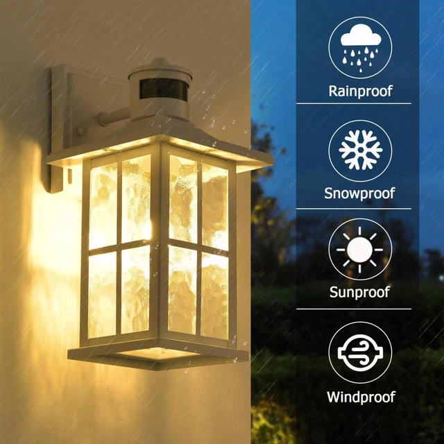 Alt view image 5 of 6 - 2 Pack Motion Sensor Porch Lights White Dusk to Dawn Outdoor Wall Lantern Exterior Sconce Lighting Fixtures Waterproof Outside Garage Lamp Wall Mount for House Patio Front Door