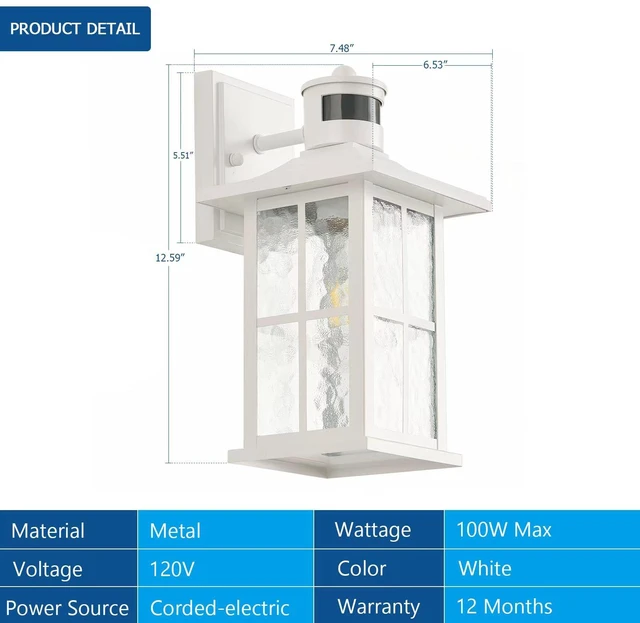 Alt view image 6 of 6 - 2 Pack Motion Sensor Porch Lights White Dusk to Dawn Outdoor Wall Lantern Exterior Sconce Lighting Fixtures Waterproof Outside Garage Lamp Wall Mount for House Patio Front Door