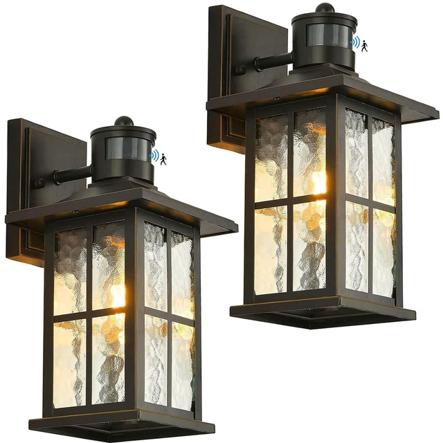 Main image of 2 Pack Motion Sensor Outdoor Porch Lights Dusk Dawn Exterior Wall Lantern Black Outside Sconce Lighting Fixtures Waterproof Wall Mount Coach Lamp for House Garage Patio Entryway
