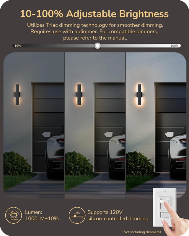 Alt view image 2 of 7 - 2 Pack LED Outdoor Wall Lights, 15.7" Modern Black Outdoor Sconce 3000K-4000K-5000K Adjustable Color Temperature, IP65 Waterproof, Smooth Dimming with Memory Function, Ideal for Garage Porch