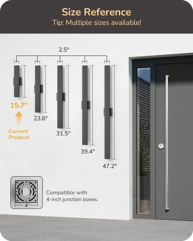 Alt view image 6 of 7 - 2 Pack LED Outdoor Wall Lights, 15.7" Modern Black Outdoor Sconce 3000K-4000K-5000K Adjustable Color Temperature, IP65 Waterproof, Smooth Dimming with Memory Function, Ideal for Garage Porch