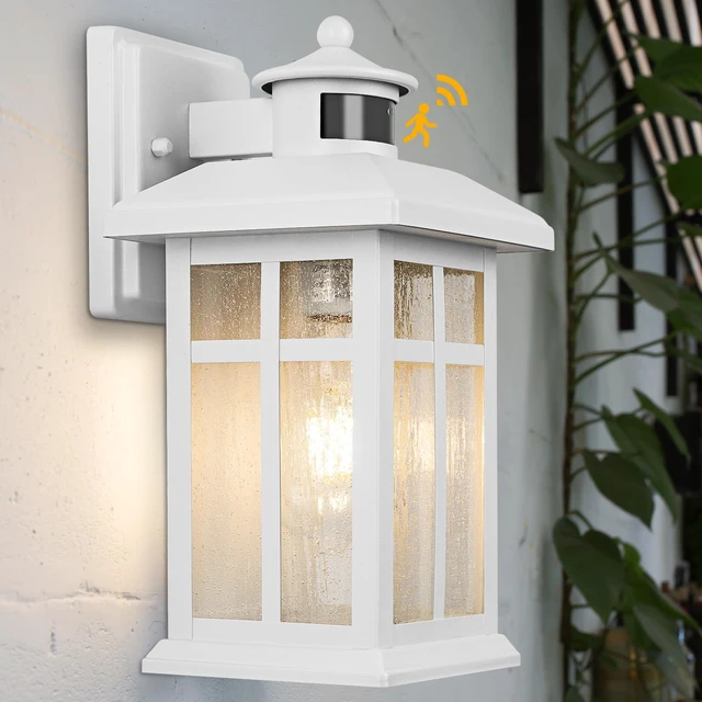 Main image of Dawn to Dusk Motion Sensor Exterior Wall Light Fixtures Exterior Wall Mount with E26 Sockets & Tempered Glass, Waterproof Outdoor & Indoor Lights for House, Porch, Garage, White
