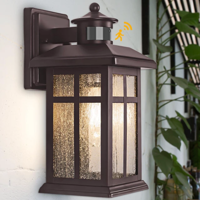 Main image of Exterior Light Fixtures Motion Sensor Wall Mount Oil Rubbed Bronze Exterior Wall Mount with E26 Sockets & Tempered Glass, Waterproof Outdoor & Indoor Lights for House, Porch, Garage, White