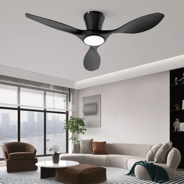 Alt view image 2 of 7 - Ceiling Fans with Lights,42 inch Modern Low Profile Ceiling Fan with Light and Remote Control, Flush Mount, 3CCT, Black Ceiling Fan for Bedroom Living Room and Patio