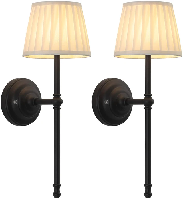 Main image of Black Cordless Wall Sconces Set of 2, Beige Fabric LED Wall Lamps Wireless Small Rechargeable Battery, Portable Lighting for Wall Painting, Living Room, Bedroom, Hallway, Gifts, Night Light