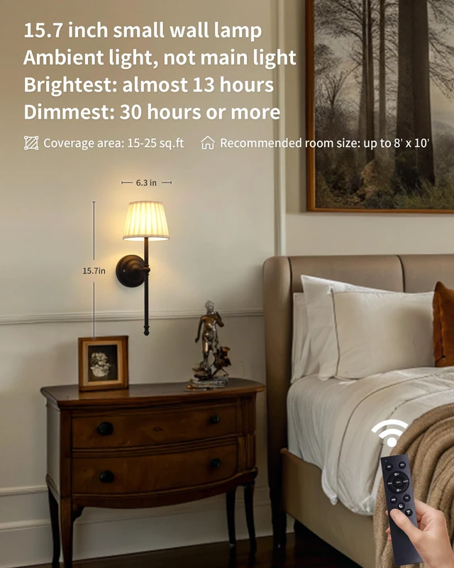 Alt view image 2 of 7 - Black Cordless Wall Sconces Set of 2, Beige Fabric LED Wall Lamps Wireless Small Rechargeable Battery, Portable Lighting for Wall Painting, Living Room, Bedroom, Hallway, Gifts, Night Light