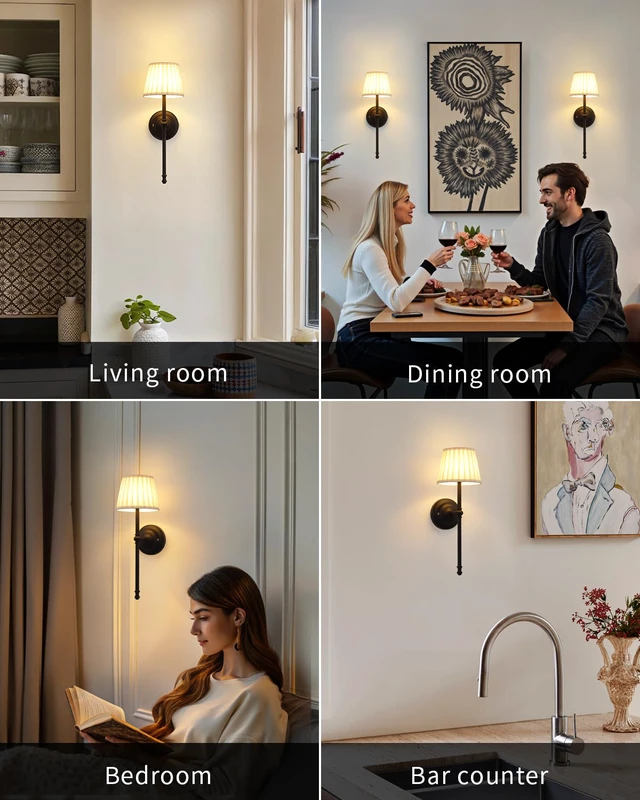 Alt view image 7 of 7 - Black Cordless Wall Sconces Set of 2, Beige Fabric LED Wall Lamps Wireless Small Rechargeable Battery, Portable Lighting for Wall Painting, Living Room, Bedroom, Hallway, Gifts, Night Light