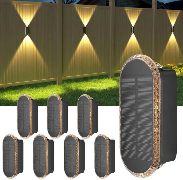 Main image of 8 Pack Fence Lights Solar Powered: Up and Down Focus LED Solar Wall Lights Outdoor - IP67 Waterproof Solar Lights for Outside Backyard/Porch/Railing - 3 Color Modes