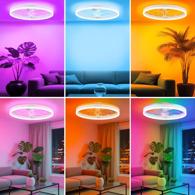 Alt view image 7 of 7 - RGB Ceiling Fan with Light, 15.7" White Flush Mount Ceiling Fans Low Profile Bladeless Ceiling Fan, Remote and APP Control,Modern Small Fandelier for Bedroom, Living Room, Kitchen