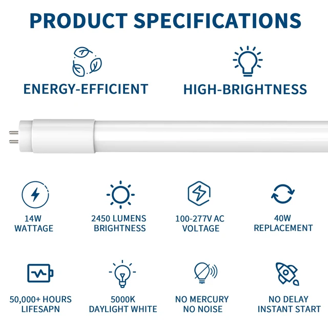 Alt view image 2 of 7 - 10Pack T8 LED Bulbs 4 Foot, 4FT Fluorescent Replacement, Type A+B,14W 2450LM 4000K Neutral White, Plug & Play or Ballast Bypass, G13, T8 T10 T12 LED Replacement, Frosted Cover