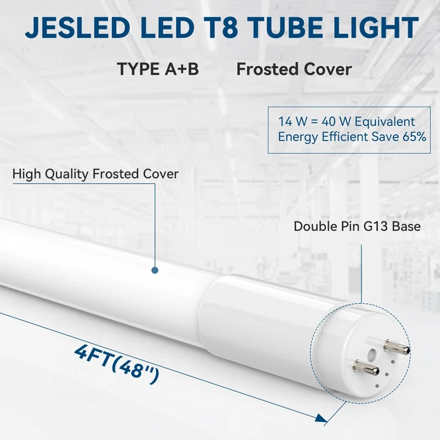 Alt view image 4 of 7 - 10Pack T8 LED Bulbs 4 Foot, 4FT Fluorescent Replacement, Type A+B,14W 2450LM 4000K Neutral White, Plug & Play or Ballast Bypass, G13, T8 T10 T12 LED Replacement, Frosted Cover