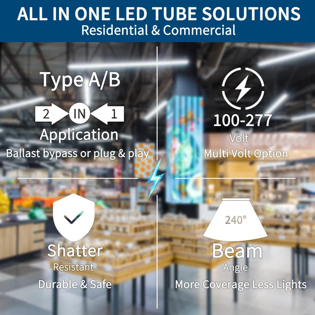 Alt view image 5 of 7 - 10Pack T8 LED Bulbs 4 Foot, 4FT Fluorescent Replacement, Type A+B,14W 2450LM 4000K Neutral White, Plug & Play or Ballast Bypass, G13, T8 T10 T12 LED Replacement, Frosted Cover